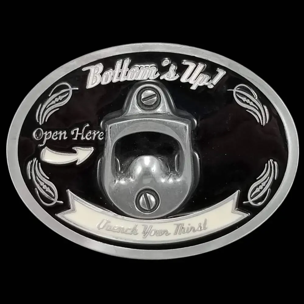 Belt Buckle Bottle Opener Bottom's Up Quench Your Thirst Novelty Beer‎ Drinking
